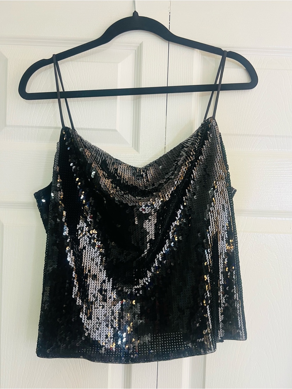 Express Black Sequin Cowl Neck Camisole